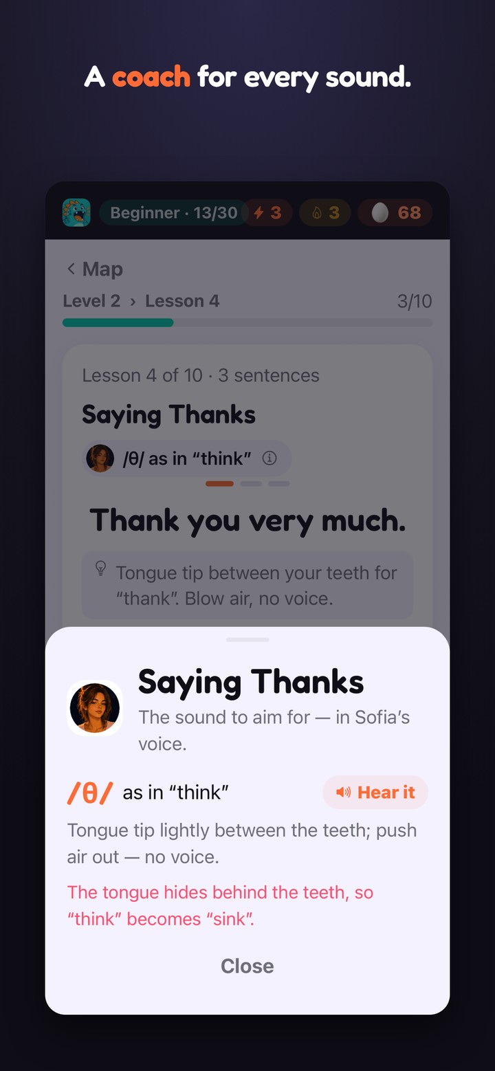 A coaching tip for a specific sound